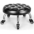 FLOLXNB Low Rolling Stool, Low Stool with Wheels, PU Leather Low Roller Seat Stool Chair, Rolling Seat Stool for Home Office Garage Shop (Style 1)