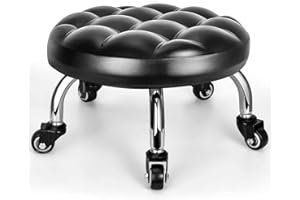 FLOLXNB Low Rolling Stool, Low Stool with Wheels, PU Leather Low Roller Seat Chair, Rolling Seat Stool for Home Office Garage Shop (Style 1)