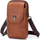 VIIGER Genuine Leather Cell Phone Holster Magnetic Cover Belt Clip Pouch Compatible for iPhone 17 Pro Max Case 16 Pro Max S25 Ultra with Belt Loop Crossbody Phone Purse Shoulder Bag for Women, Brown