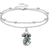 YAFEINI Mushroom/Fairy Anklet Sterling Silver Moonstone/Moss Agate Anklet Bracelet Mother's Day Jewelry for Women Mom