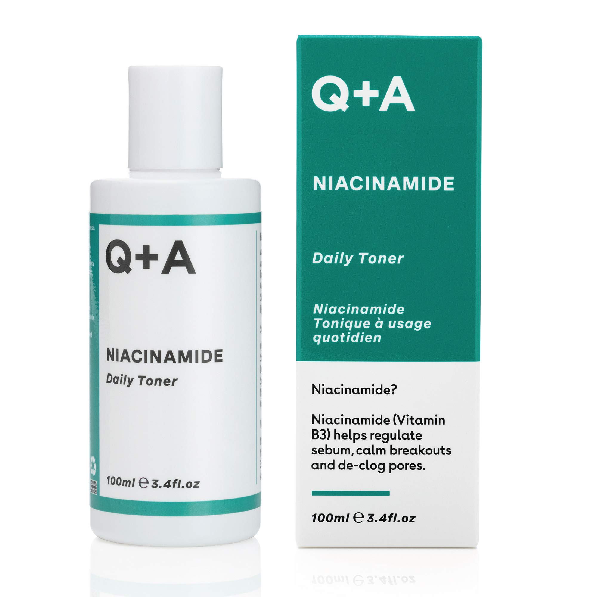 Q+A Niacinamide Daily Toner for Face (100ml), Pore Refining and Hydrating Face Toner with Hyaluronic Acid and Aloe Vera, Fragrance Free Skincare, Helps Calm Redness and Blemishes