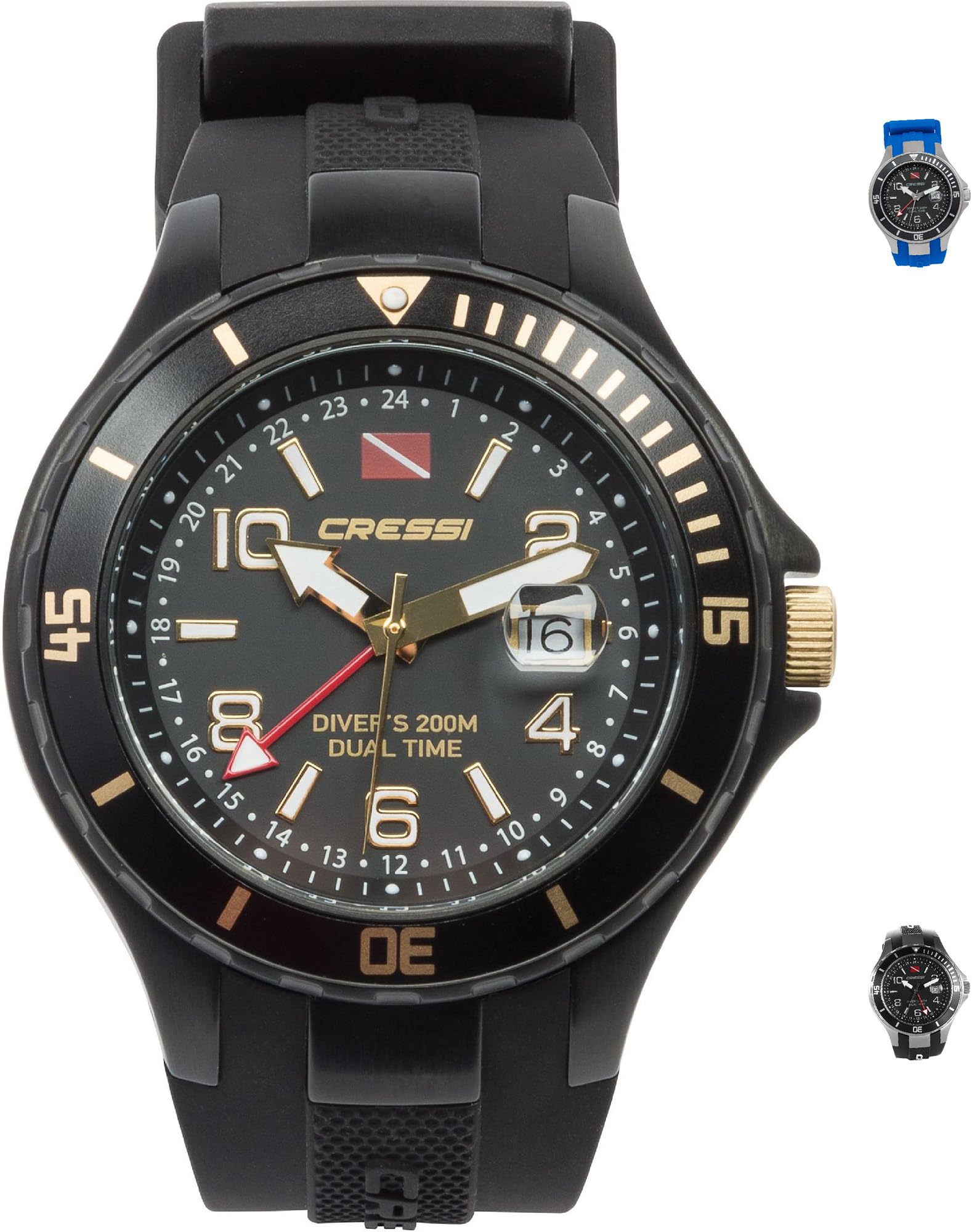 Cressi Unisex Traveller Dual Time Dive Watch, Black/Gold