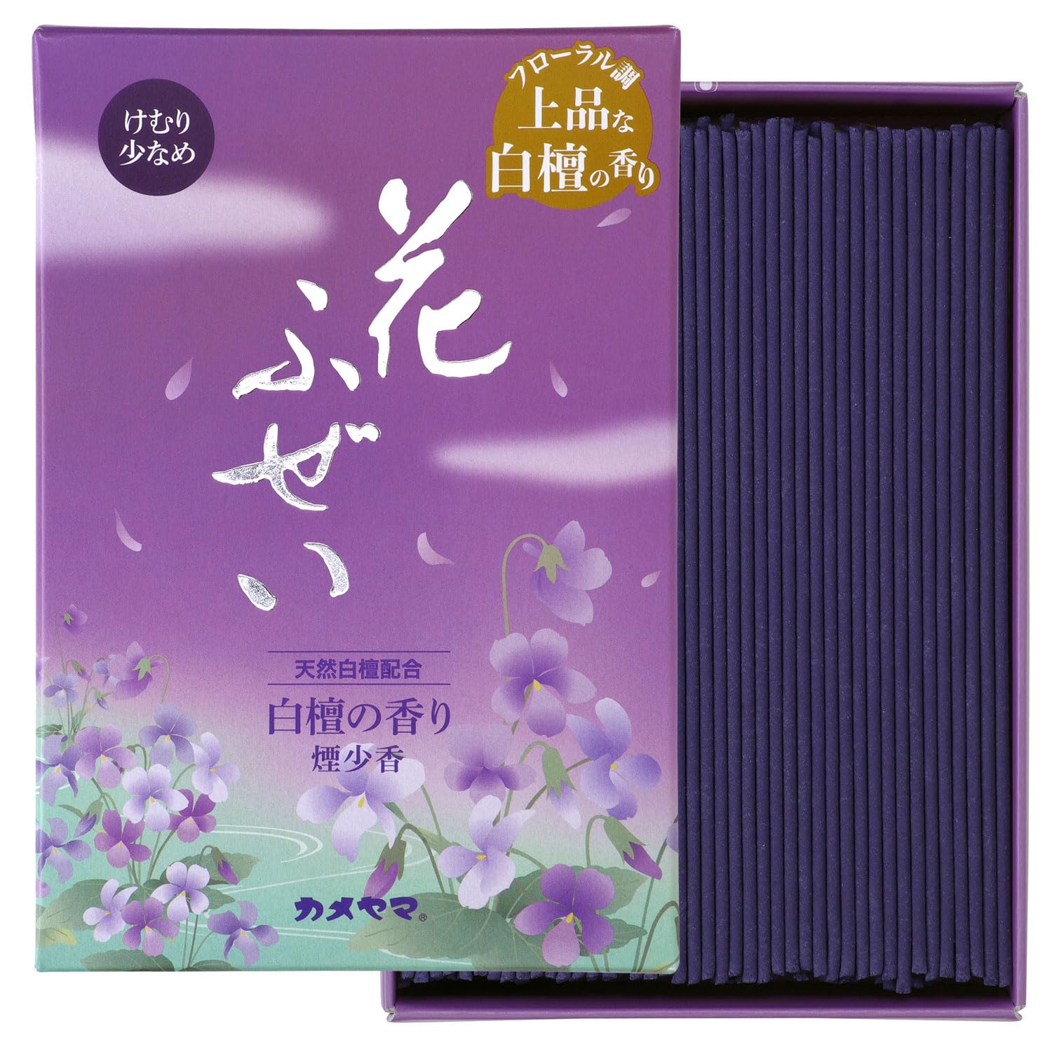 カメヤマ 花ふぜい 紫 煙少香 徳用大型 約220g 約500本 白檀の香り お線香 お香 煙少ない商品画像