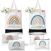 Aliceset 6 Pcs Valentine's Day Teacher Appreciation Gifts Teacher Tote Bag for Women Canvas Tote and Makeup Bag Thank You Gifts Reusable Retirement from Student