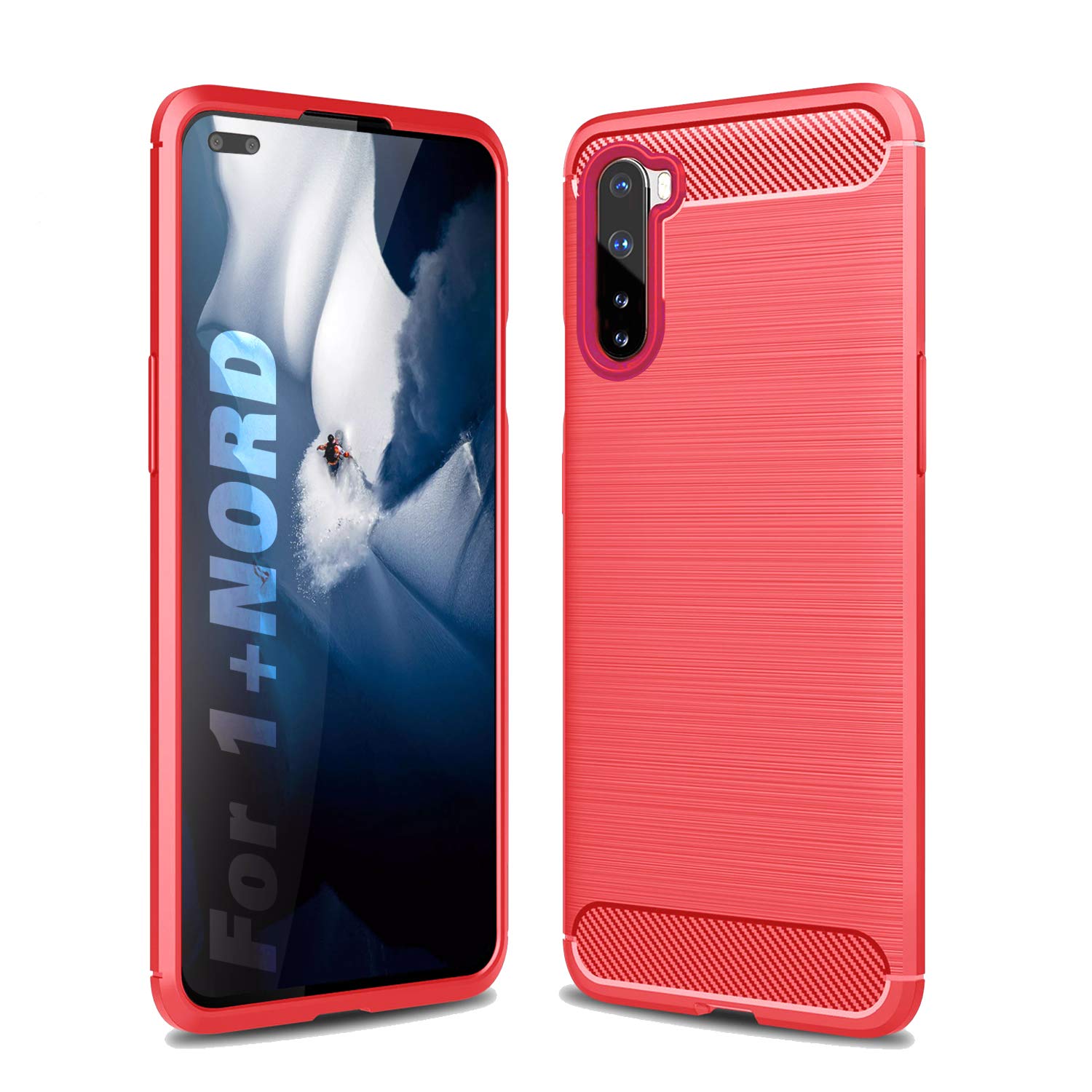 SCL Case for OnePlus Nord Case OnePlus Nord Case [Red], Carbon Fibre Effect Gel Grip Protection Cover [Anti Scratch][Anti Collision] Compatible with OnePlus Nord