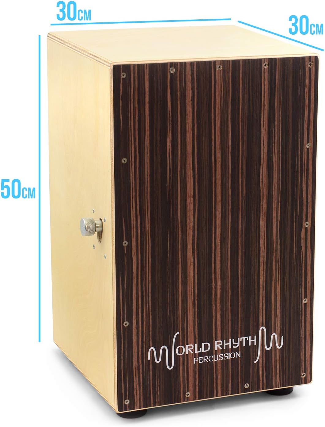 World Rhythm Black Sandalwood Cajon Drum with Adjustable Snare & Foot Tambourine, Dark Brown - Image 3