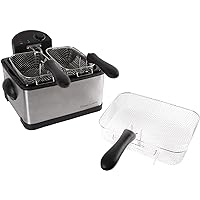 Classic Cuisine 82-KIT1014 Electric Deep Fryer- 3 Fry Baskets, 1 Large and 2 Small for Dual Use- At Home Stainless Steel Hot 