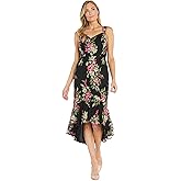 R&M Richards Women's Hi Lo Sleeveless Floral Embroidered Flounce Dress