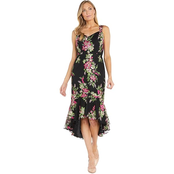 Amazon.com: S.L. Fashions Women's Floral High-Low Gown with Pockets and  Stretch Bodice, Wedding Guest Dress (Petite and Regular Sizes), Black  Fuchsia, 4P : Clothing, Shoes & Jewelry