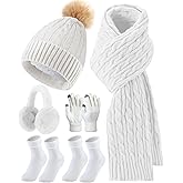 Geyoga 6 Pcs Winter Warm Set for Women Warm Beanies Hats Touchscreen Gloves Long Scarf Ear Muffs Socks Winter Gifts for Women
