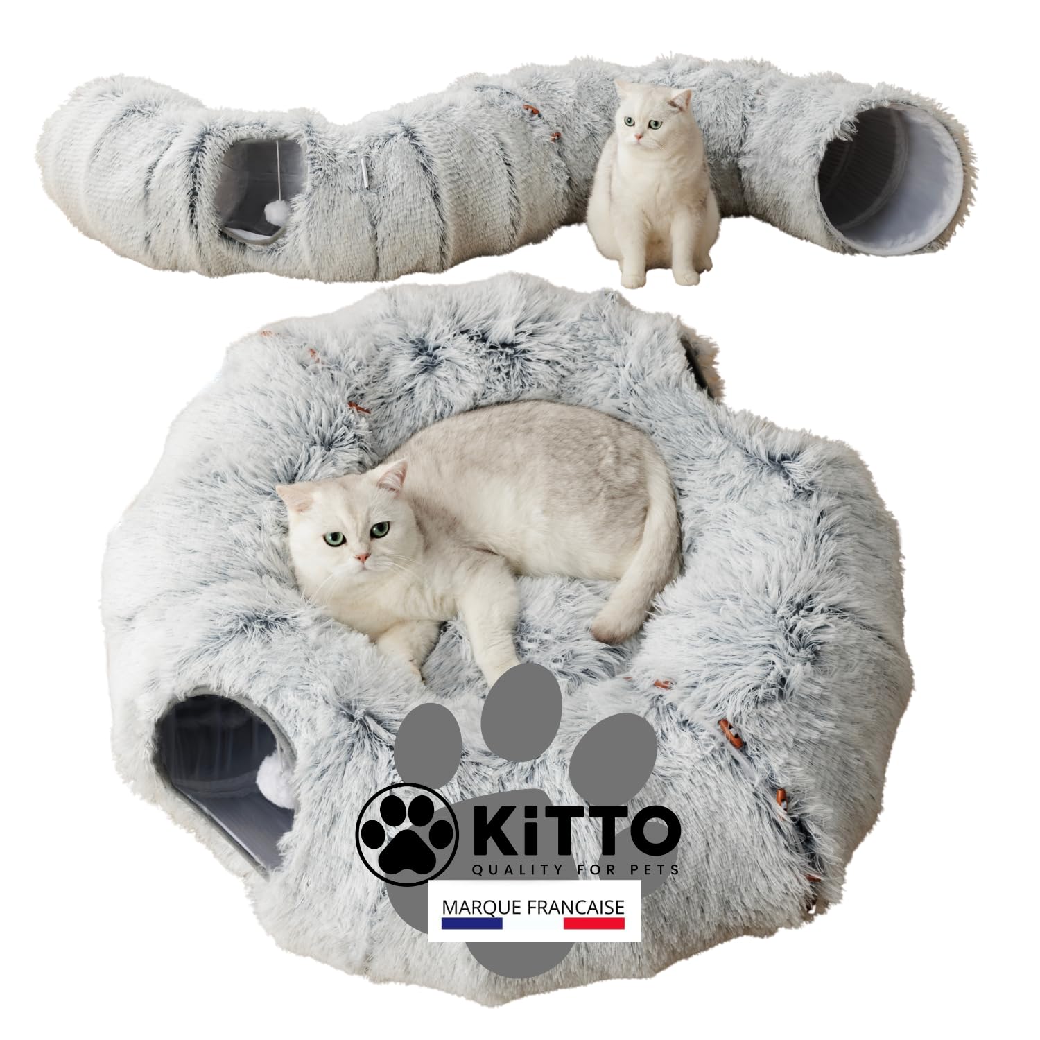Round Donut Tunnel with Cushion Bed for Cat, Small Dog, Rabbit and Ferret