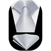HISDERN Mens Ties Solid Color Ties for Men Formal Necktie with Pocket Square Set Satin Silk Neck Tie Handkerchiefs Set