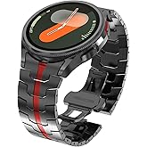 WINGLE Metal Bands for Samsung Galaxy Watch 7 6 5 4 Band Galaxy Watch 6 Classic/5 Pro/4 Classic/FE Band Men 47mm 43mm 45mm 44mm 40mm 46mm 42mm, No Gap Solid Stainless Steel Link, Black/Red
