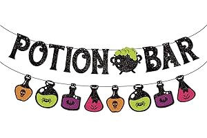 70 YEARS LOVED Potion Bar Banner Halloween Poison Bat Horrible Witches Haunted House Theme for Men Women Halloween Festival Holiday Party Purple Glitter Decorations (Potion Bar)