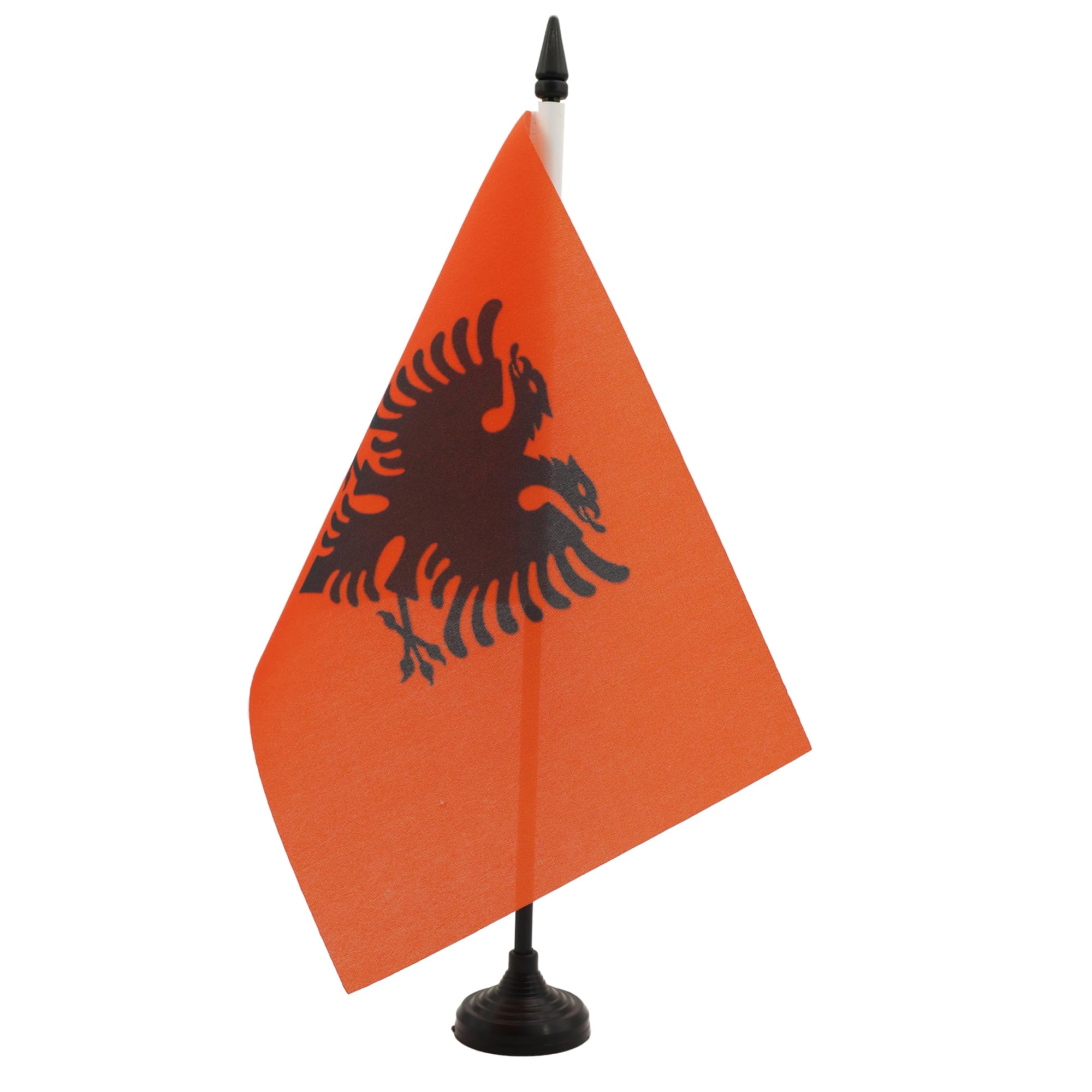 AZ FLAG Albania Table Flag 5'' x 8'' - Albanian Office Decoration 100% Polyester 21 x 14 cm - Mini Desk Flag with Pole and Black Plastic Base