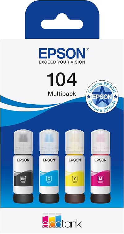 Epson EcoTank 104 Genuine Ink Bottles Multipack Cyan Magenta Yellow Black