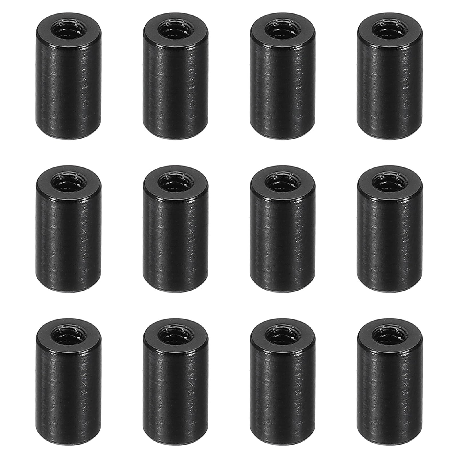 PATIKIL 12pcs M3 Metal Threaded Standoff Spacer Nuts, Round Aluminum Spacers Female Coupling Screws, 1/8" ID x 1/4" OD, Black 3x6x10mm