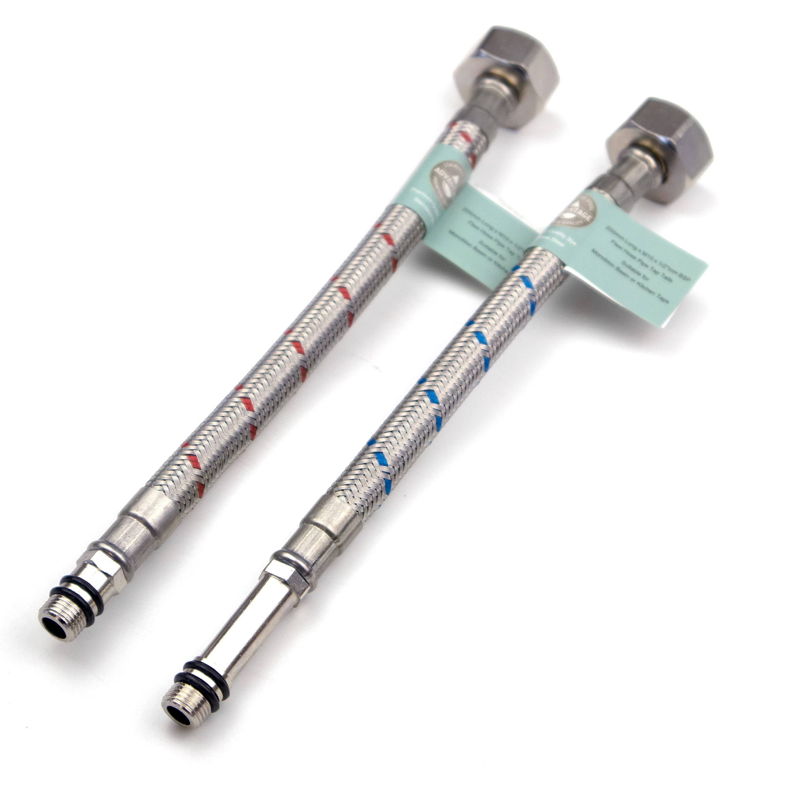 Xcel Home 2 x M10 x1/2 Flexible Tap Connectors (200mm) | 10 Lengths | Pair of BSP Kitchen/Basin Monobloc Mixer Flexi Pipe Tails | Braided Stainless Steel