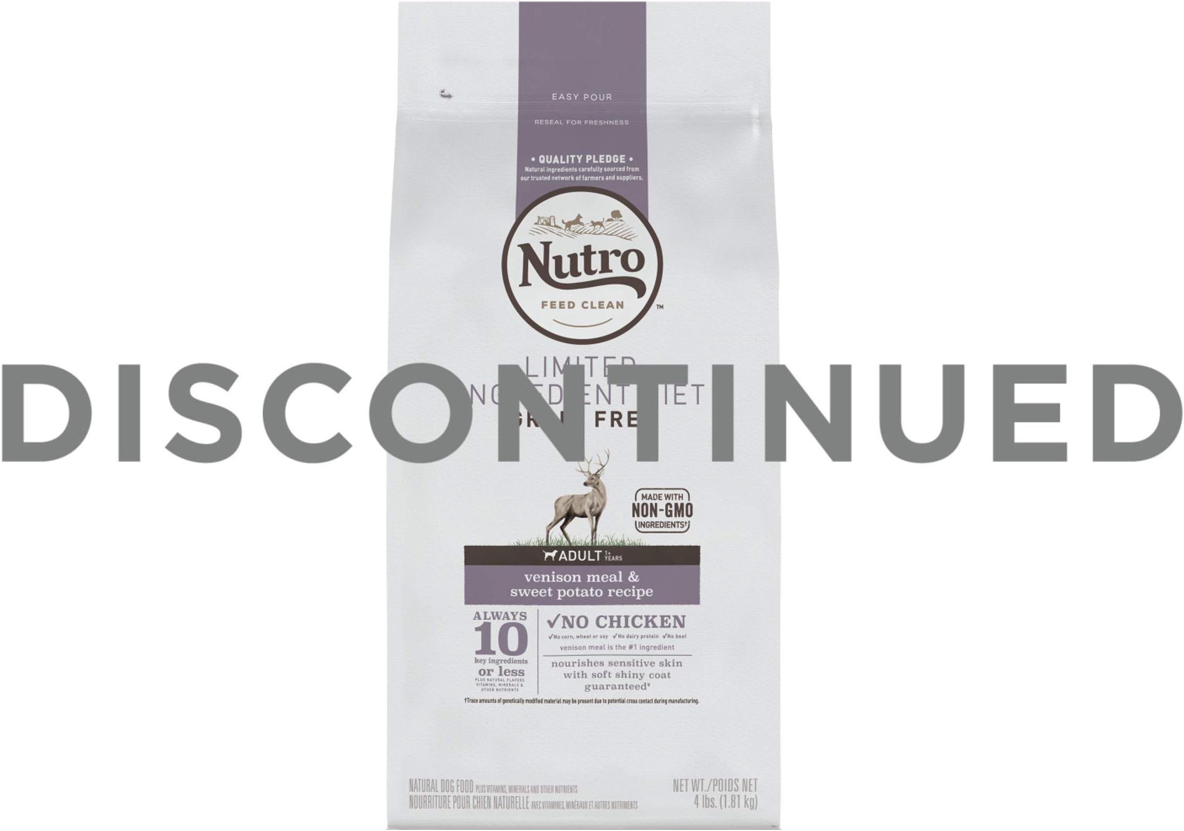 NUTRO Limited Ingredient Diet Natural Adult Dry Dog Food Venison Meal & Sweet Potato, 4 lb. Bag