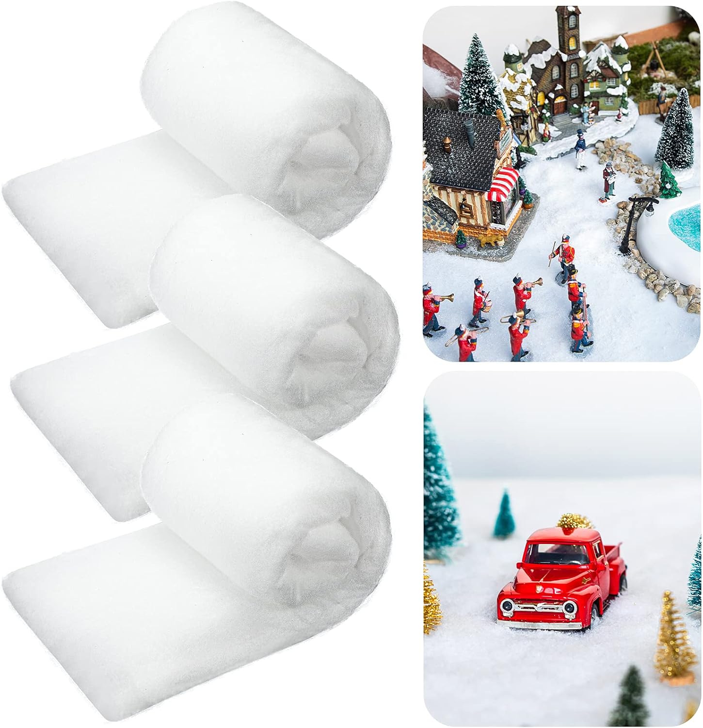 Artificial Snow - BBTO Large Artificial Snow Roll Christmas Rustic Snow Blanket Thickened Christmas Faux Snow Sheet Decorations for Holiday(3 Pieces,15.7 Inch x 4.9 Feet)