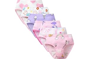 SYNPOS Girls Underwear Toddler Little Girl 100% Cotton Soft Panties Kids Cartoon/Solid Briefs Breathable Boyshorts 6 Packs