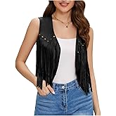JASGOOD Women's Tassel Vest 70s Hippie Faux Suede Sleeveless Fringe Jacket Western Outfit for Women