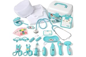 Phobby Durable Doctor Kit for Kids, 27 Pcs Deluxe Pretend Play Medical Kit Toy with Real Stethoscope, Doctor Toys for Toddlers Boys Girls Aged 3 4 5 6 7 8