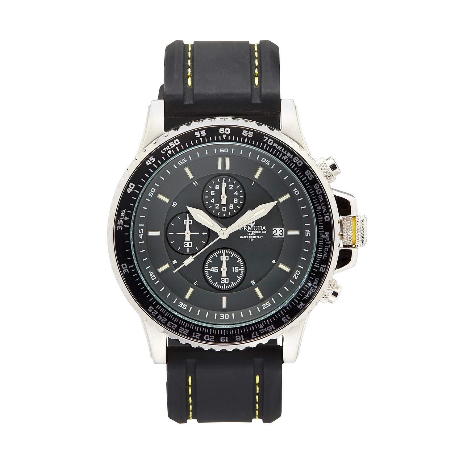 Bermuda Watch co Tuckers Interchangeable, Black, Silver and Yellow GTLS Chronograph Watch Mens