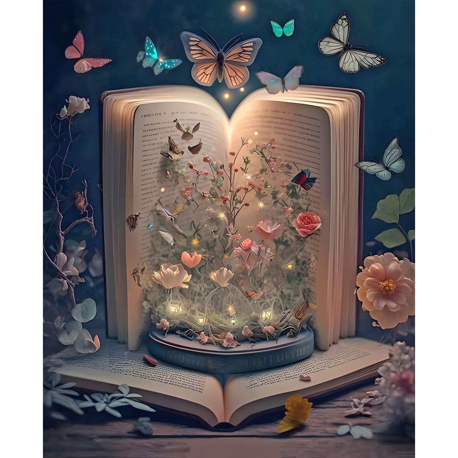 HEIBAGO 5D Diamond Painting Kits for Adults, Butterfly in Book Diamond Art Kits for Beginners, Full Drill Round Flowers Diamond Dots Animal Painting Craft for Home Art Decor 30x40cm