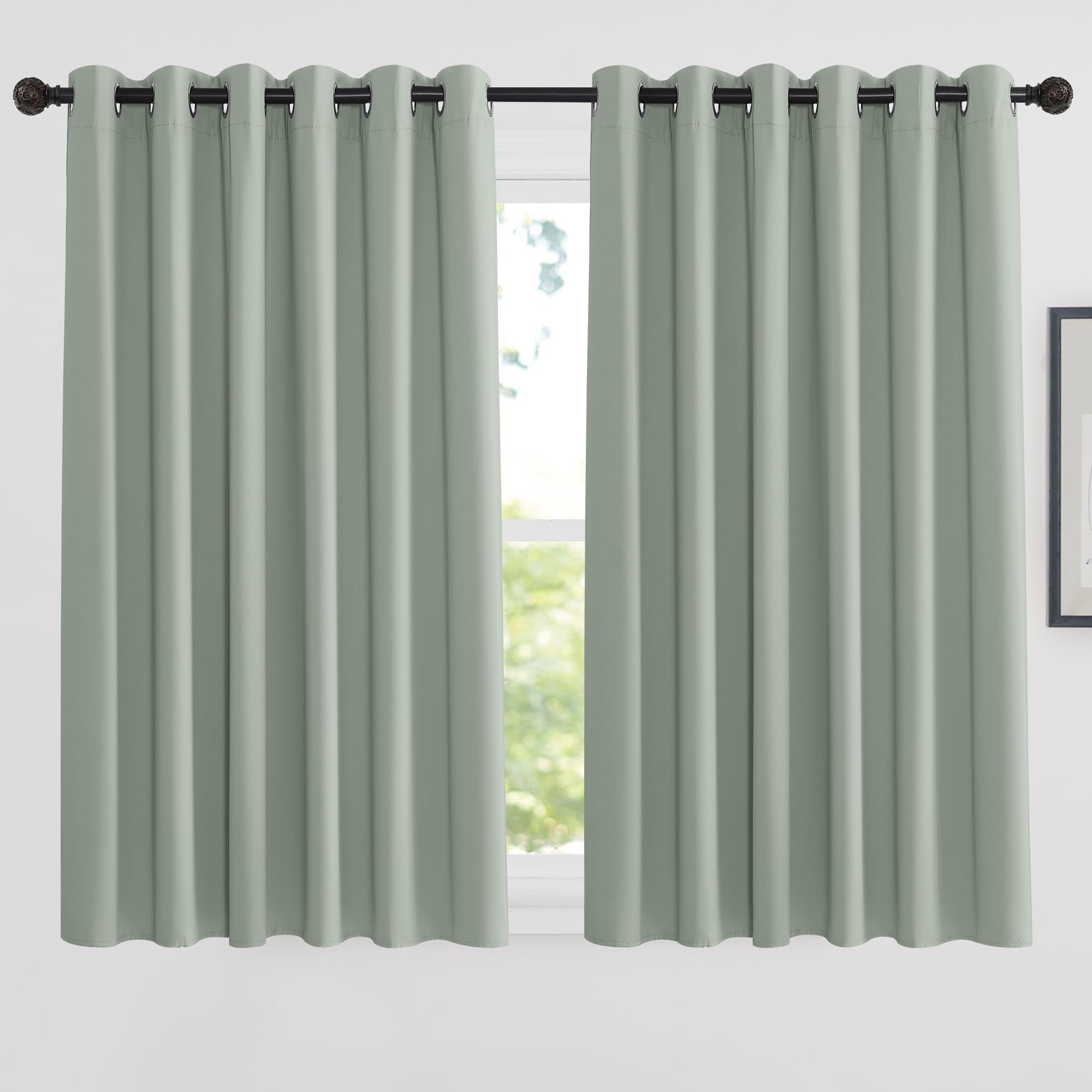 PONY DANCE Sage Green Blackout Extra Wide Curtains with Eyelet - Room Darkening Thermal Insualted Window Curtains for Bedroom, Living Room, Privacy Protection Drapes, 1 Pair, W90 X L54 Inch — image 1
