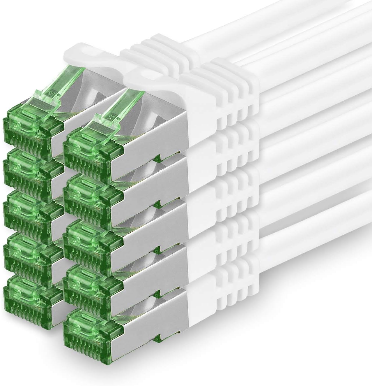 1aTTack.de 10 M Cat.7 Network Cable Pack of 10 Cat7 Patch Cable Lan Cable Ethernet RJ45 10 Gbit/s (All Internet Speeds) White 10 Meters