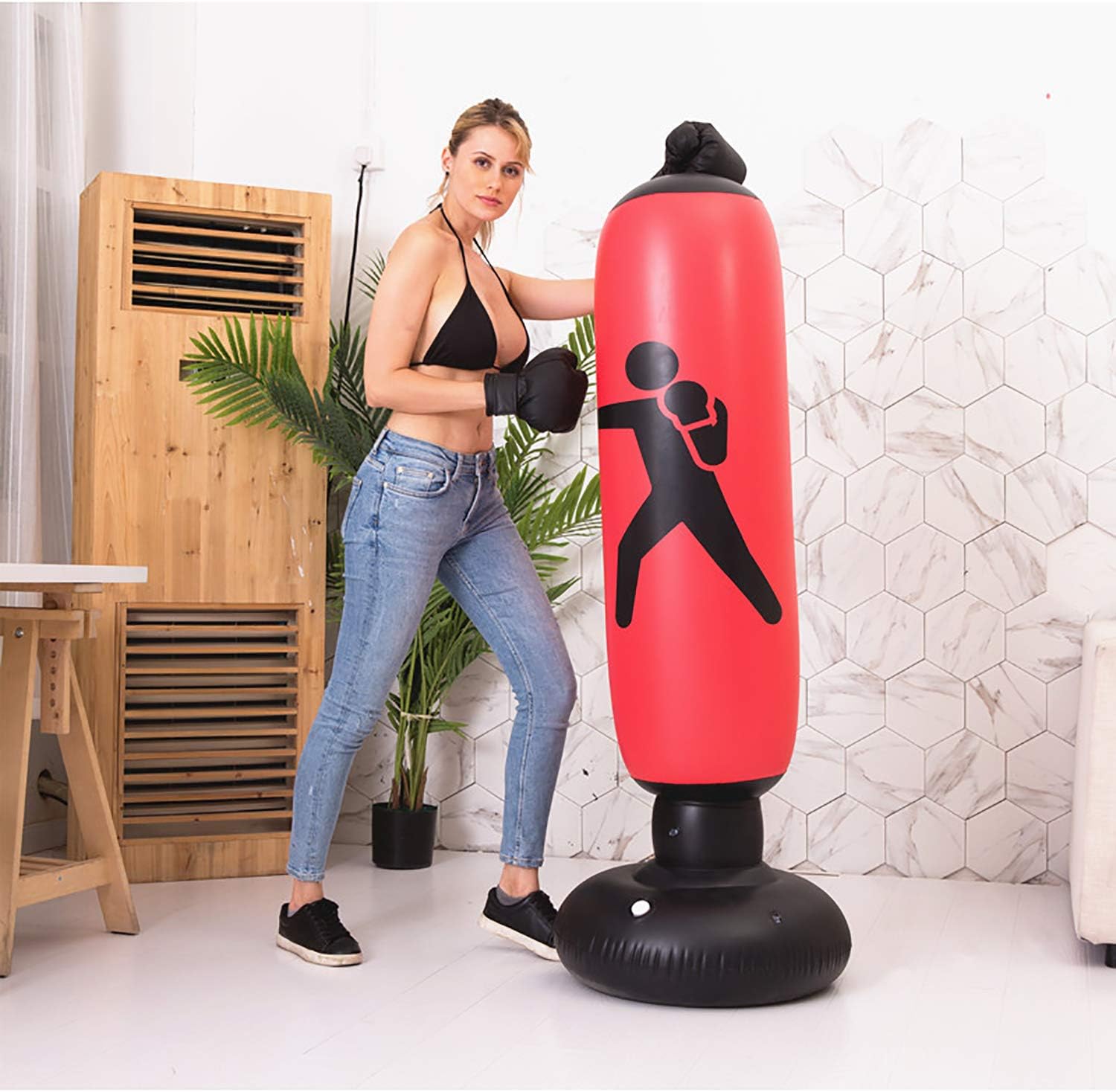 BOOMGROO Inflatable Punching Bag with Stand - Boxing Bag Toy Boxing Stand Heavy Bag Stand Strength Enhancer Boxing Toy for Kids, Youth & Adults Boom Boom Boxing (Red) : Sports & Outdoors