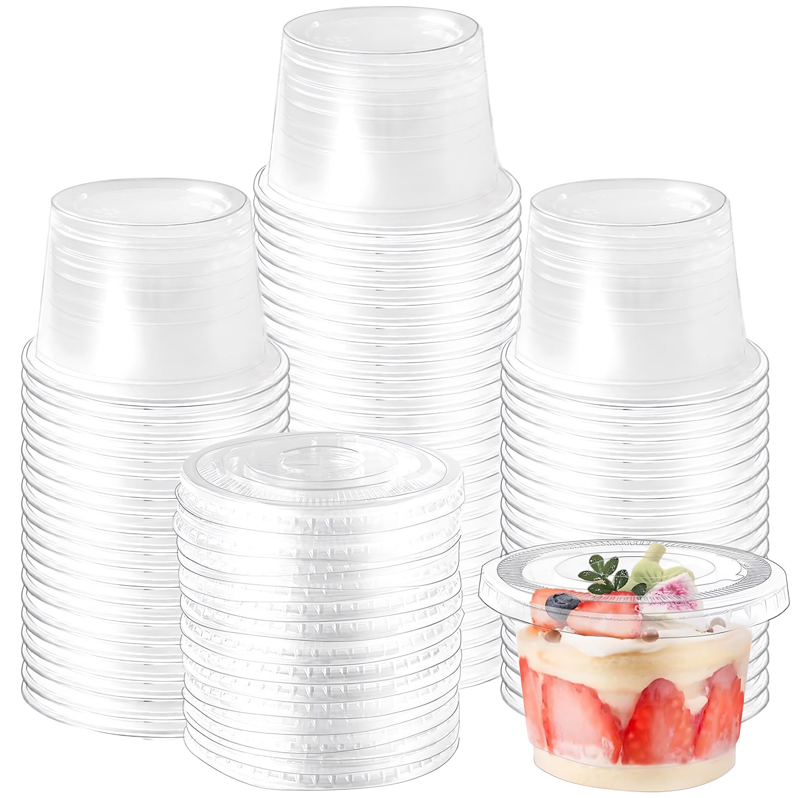 Photo 1 of Qyyiguf 100 Pack 8 OZ Disposable Plastic Cups with Flat Lids,Clear Dessert Cups Plastic Containers,Mini Plastic Containers for Drink,Yogurt,Parfaits,Soups,Snacks,Salad,Fruit