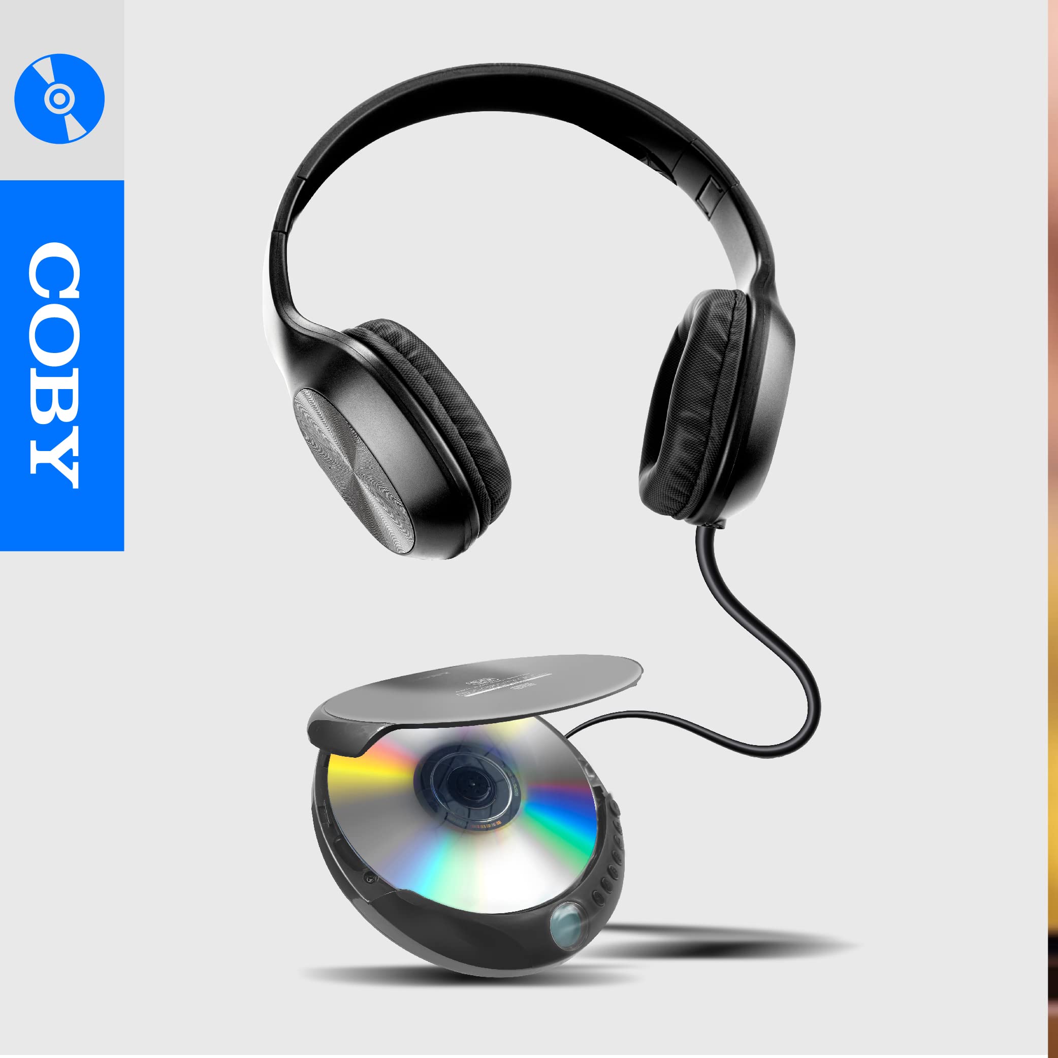 Coby Portable CD Player with MP3 Playback & FM Radio | Compact Disc Discman with 60-Sec Anti-Skip | Includes Foldable Headphones | Travel & Car CD Player for Home or On-The-Go Use