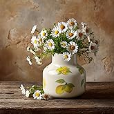 YokiiiMakiii Vintage Lemon Ceramic Vase, Ice Glazed Crack Farmhouse Pitcher Vase for Shelf, Centerpiece Table,Room,Bathroom,Bedroom,Living Room,Office Decorations(4.9 inch)