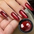 1 Box Mirror Nail Art Glitter Powder Holographic Metallic Red Chrome Nail Powder Dust Sequins UV Gel, Red Nail Chrome Powder for Nails Pigment Decoration (Red)