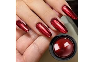 VONRUI 1 Box Mirror Nail Art Glitter Powder Holographic Metallic Red Chrome Nail Powder Dust Sequins UV Gel, Red Nail Chrome Powder for Nails Pigment Decoration (Red)