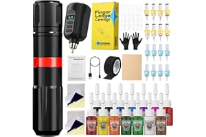 Tattoo Kit Tattoo Gun Complete Wireless Tattoo Machine Kit Tattoo Batteries 16 Cartridge Needles 14 Ink Color Set for Supply 