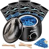 Waxing Kit Wax Warmer Easkep - Wax Kit Hair Removal 6 Adjustable Temperature with 5 Packs Hard Wax Beads and 20 pcs Wooden Applicator Sticks Painless for Legs Face Underarm Bikini Brazilian
