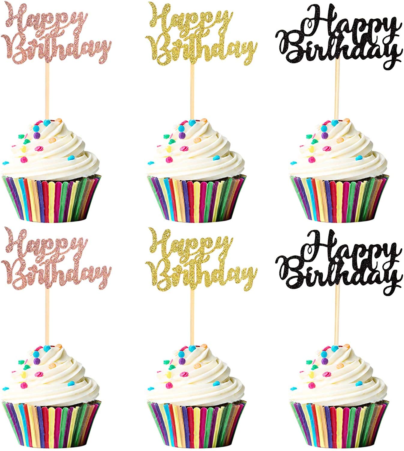 36Pcs Happy Birthday Cupcake Toppers Happy Birthday Cupcake Picks Birthday Cake Decorations Baby Shower Anniversary Party Supplies