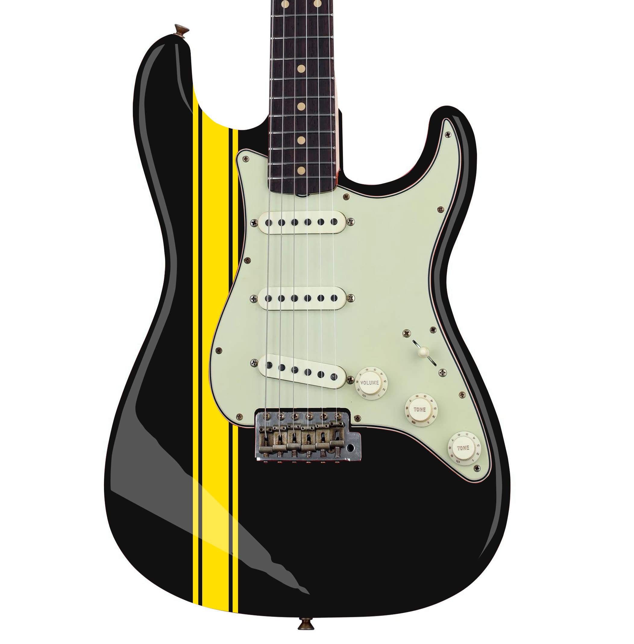 Customized Racing Stripe Decal Stickers for Guitars, Basses & Musical Instruments. 8 Colour Choices (Yellow)
