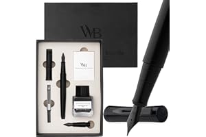 Wordsworth & Black Fountain Pen Set, 18K Gilded Medium and Extra Fine Nib, 25ML Black Ink Bottle, 6 Ink Cartridges,Refill Converter,Gift Box,Smooth Writing Pens [All Black],Gift Set for Men and Women