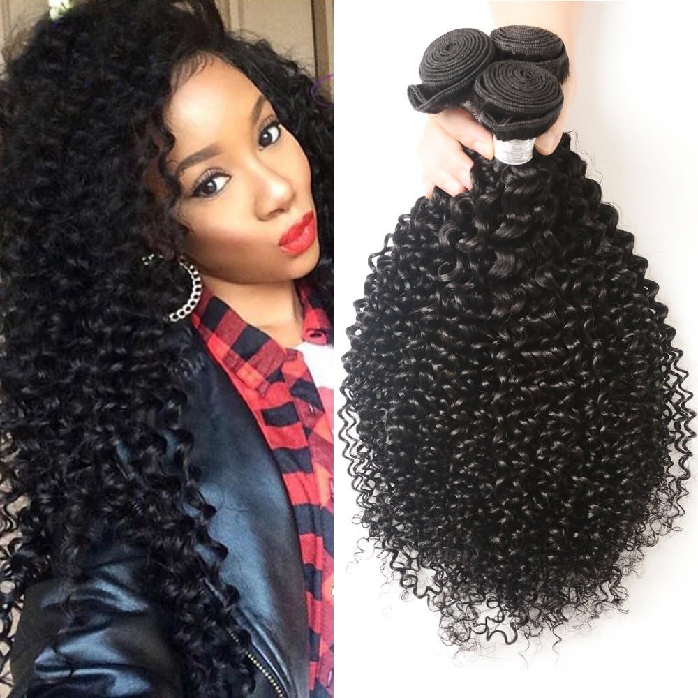 Kaisheng Peruvian Kinkys Curly Hair Weave 3 Bundles 100% Unprocessed Virgin Human Hair Extensions Natural Color 10 12 14inch