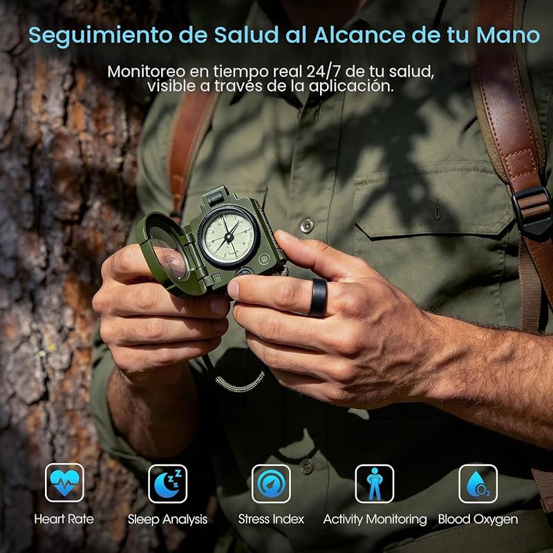 Anillo Inteligente Hombre Mujer, Smart Ring con Control por Gestos, HRV/Pulsometro/SpO2/ Sueño, 170+ Modos Deportivos Anillo de Fitness con 5ATM Impermeable, iOS Android (Negro, 11) — foto 4 de 8