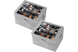 PHINOX Shoe Organizer for Closet, Fits up to 16 Pairs, Shoe Storage Bins with Clear Cover and Reinforced Handles, Foldable Shoe Storage Organizer, Space Saving Shoe Holder for Wardrobe, 2 Pack Grey