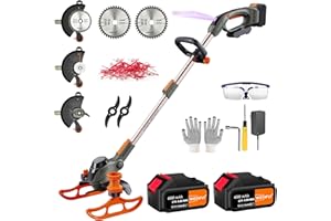 WeGofly String Trimmer Cordless, （2 x 21V 4.0Ah Electric Brush Cutter Battery Powered）, Edger & Weed Trimmer with 2 x Saw Blades, 2 x Metal Blades, 20x Grass Cutting line