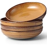 HAPPY KIT 9'' Pasta Bowls, 42oz Pasta Bowls Set of 4, Large Salad Bowl, Ceramic Serving Bowls,Double Reactive Glaze, Ideal for Housewarming, Festivals, Microwave Safe (Ocher)