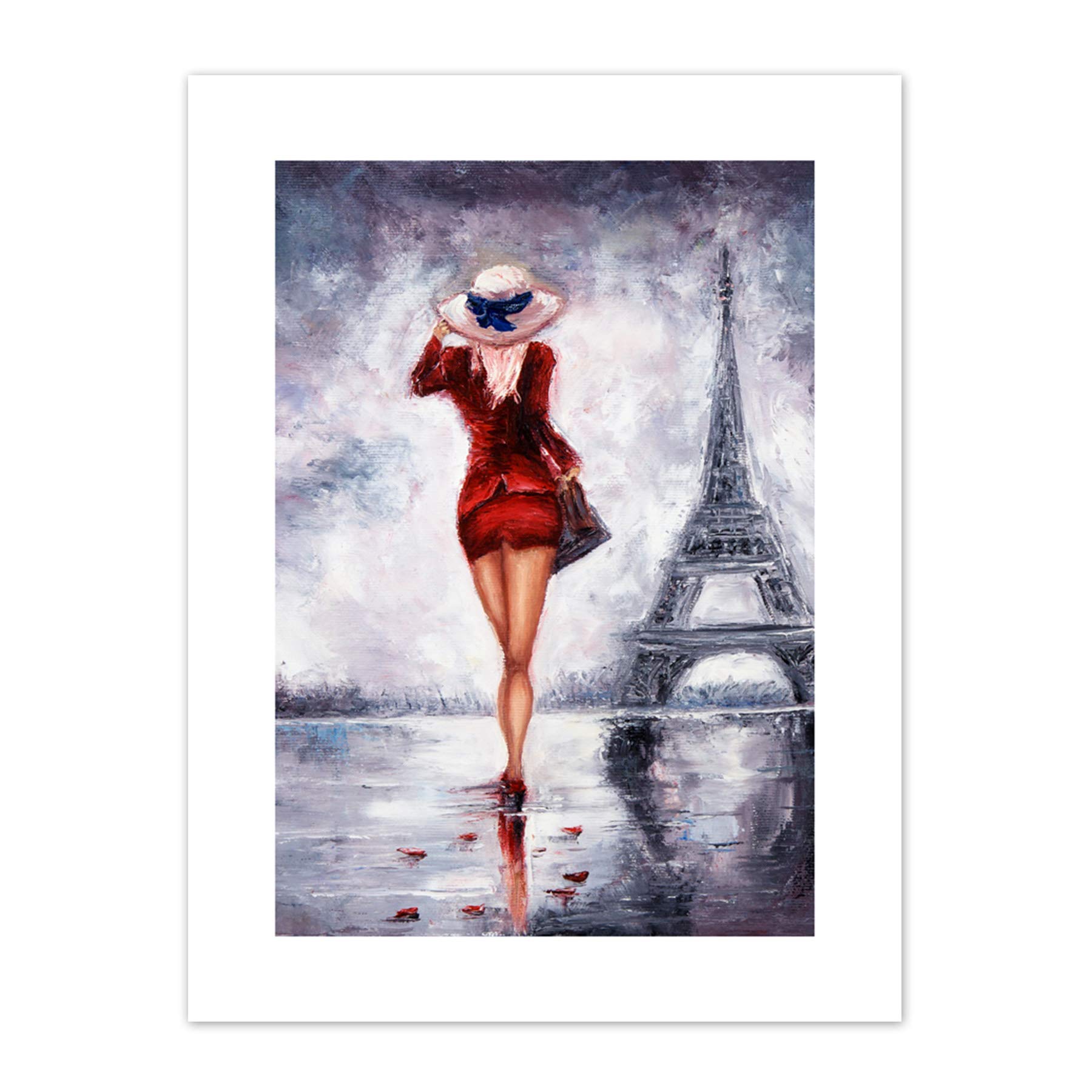 Lady Wearing Red In Paris Art Print Canvas Premium Wall Decor Poster