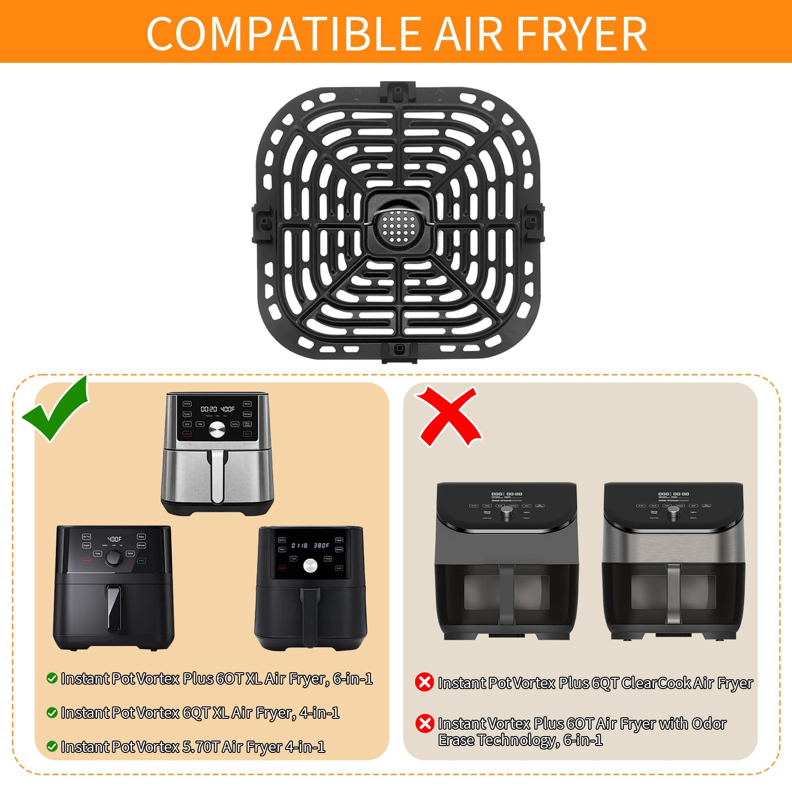 Air Fryer Accessories for Instant Vortex 6 in 1 5.7QT 6QT Gourmia GAF735 6 QT, Original Replacement Air Fryer Grill Plate Grill Pan Crisper Plate Tray Rack Parts, Dishwasher Safe