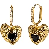 CelebWonde Black and Gold Dangle Drop Earrings, 18K Gold Heart Chunky Earrings for Women, Hypoallergenic Vintage Trendy Everyday
